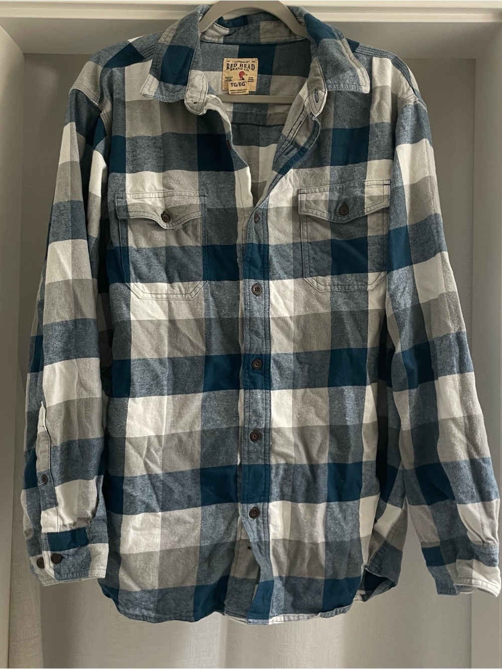 RedHead Blue & Gray Plaid Flannel Shirt Jacket - Men's Lightweight